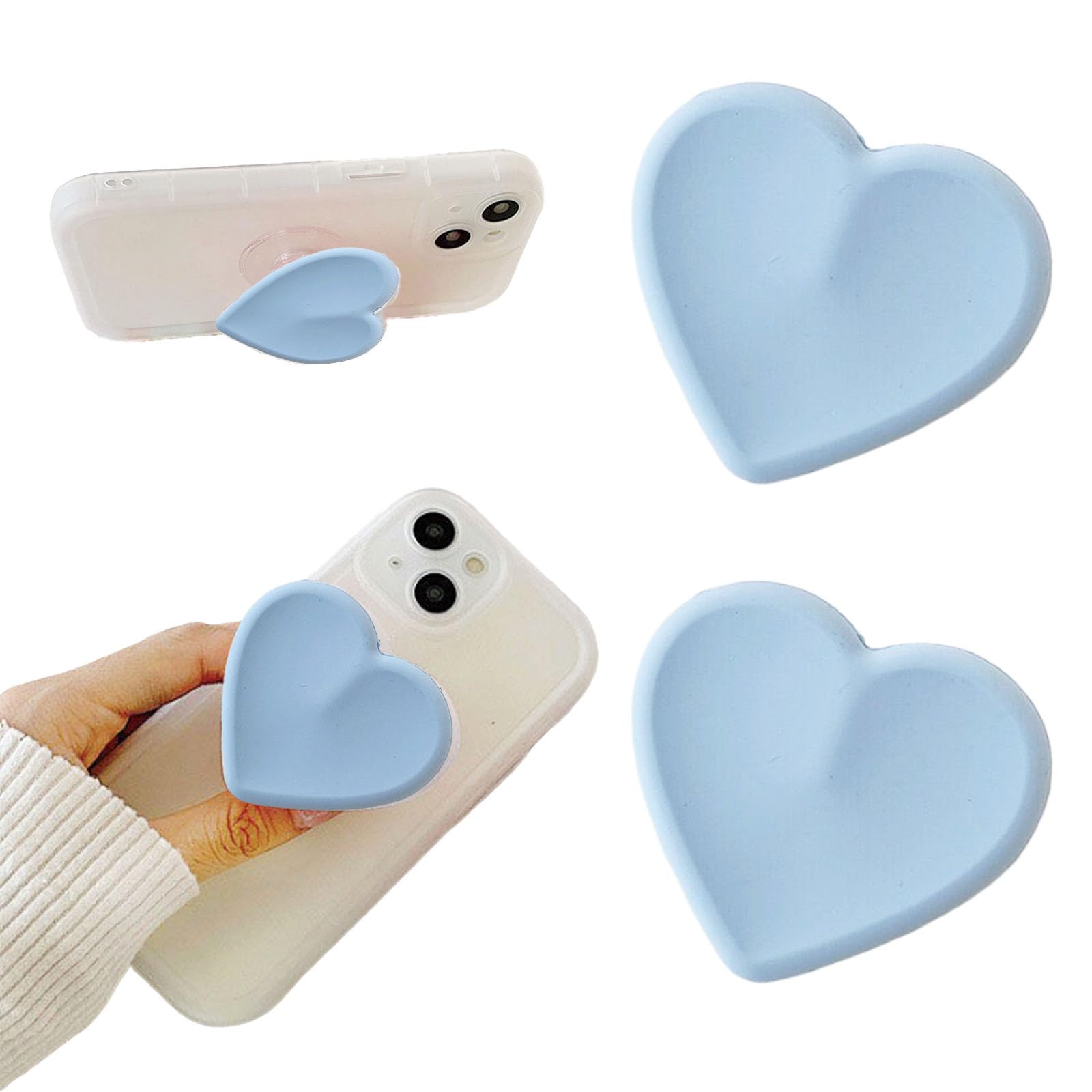 2PCS Heart-Shaped Silicone Mobile Phone Grip Stand,zakora Collapsible Cellphone Finger Grip Holder for Smartphone Tablet Cell Phone Accessory (Black) — view 9
