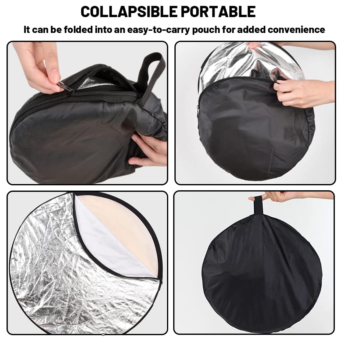 Pannello Riflettente, 5 in 1 Pannello Rotondo, Riflettore Fotografico da 24 pollici/60 cm, Pieghevole Riflettore di Luce, Accessori Fotografia, per Ritratti Selfie Fotografia di Matrimonio