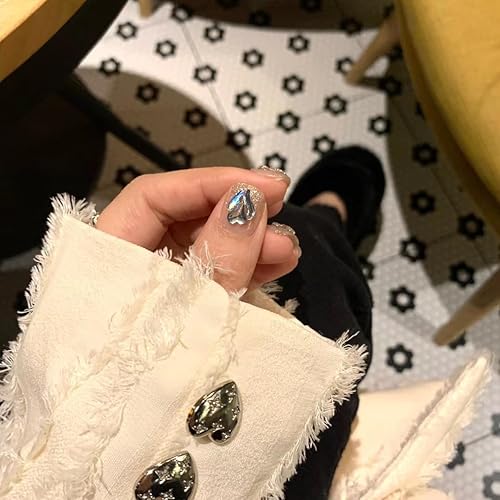 Miniatura 3 de Uñas postizas a presión, diseño de elfos, acabado de uñas pintadas a mano, diseño por técnico de uñas, tamaño SML (pequeño, blanco elfo)