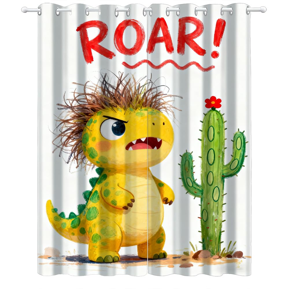 Dinosaure pour Enfants Salon Rideaux Occultants, Dinosaure de Dessin animé Enfants Panneaux de Rideaux intérieurs, Animaux Sauvages Mignons Draperies, Chambre Décoration Fenêtre L132 x H240cm x2