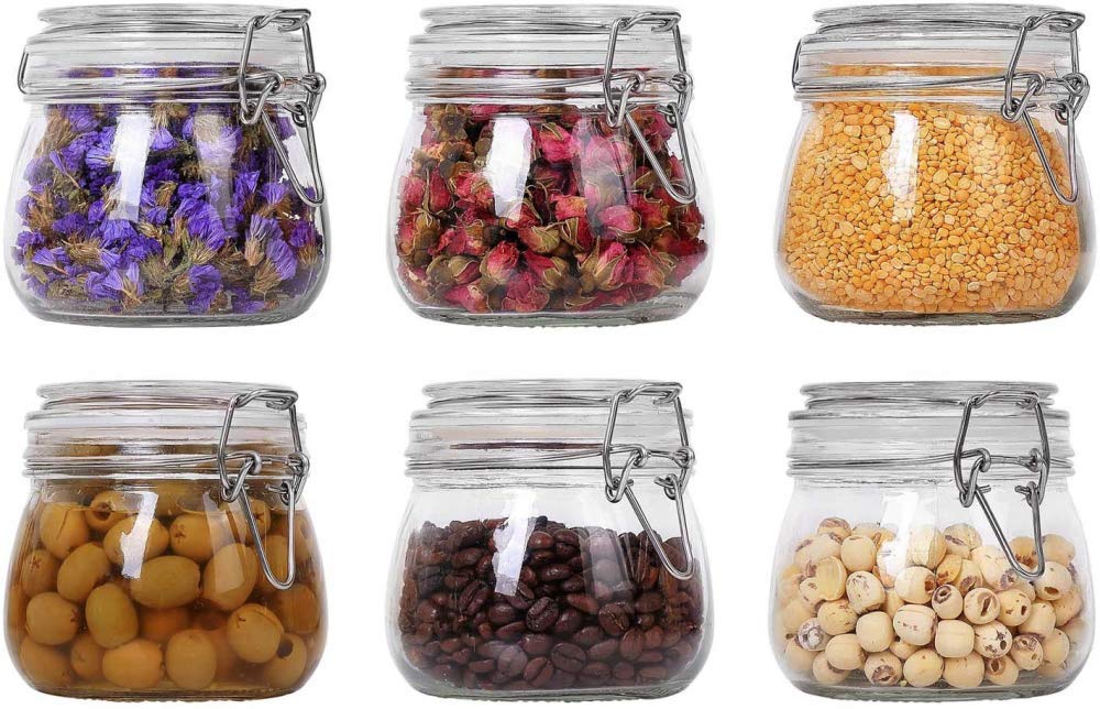 Barattoli Per La Conservazione In Vetro Con Coperchi Barattoli Per Alimenti Da 500 Ml Set Di 6 Contenitori Ermetici Trasparenti Per La Conservazione A Bocca Larga Con Chiusura A Clip-6 pcs