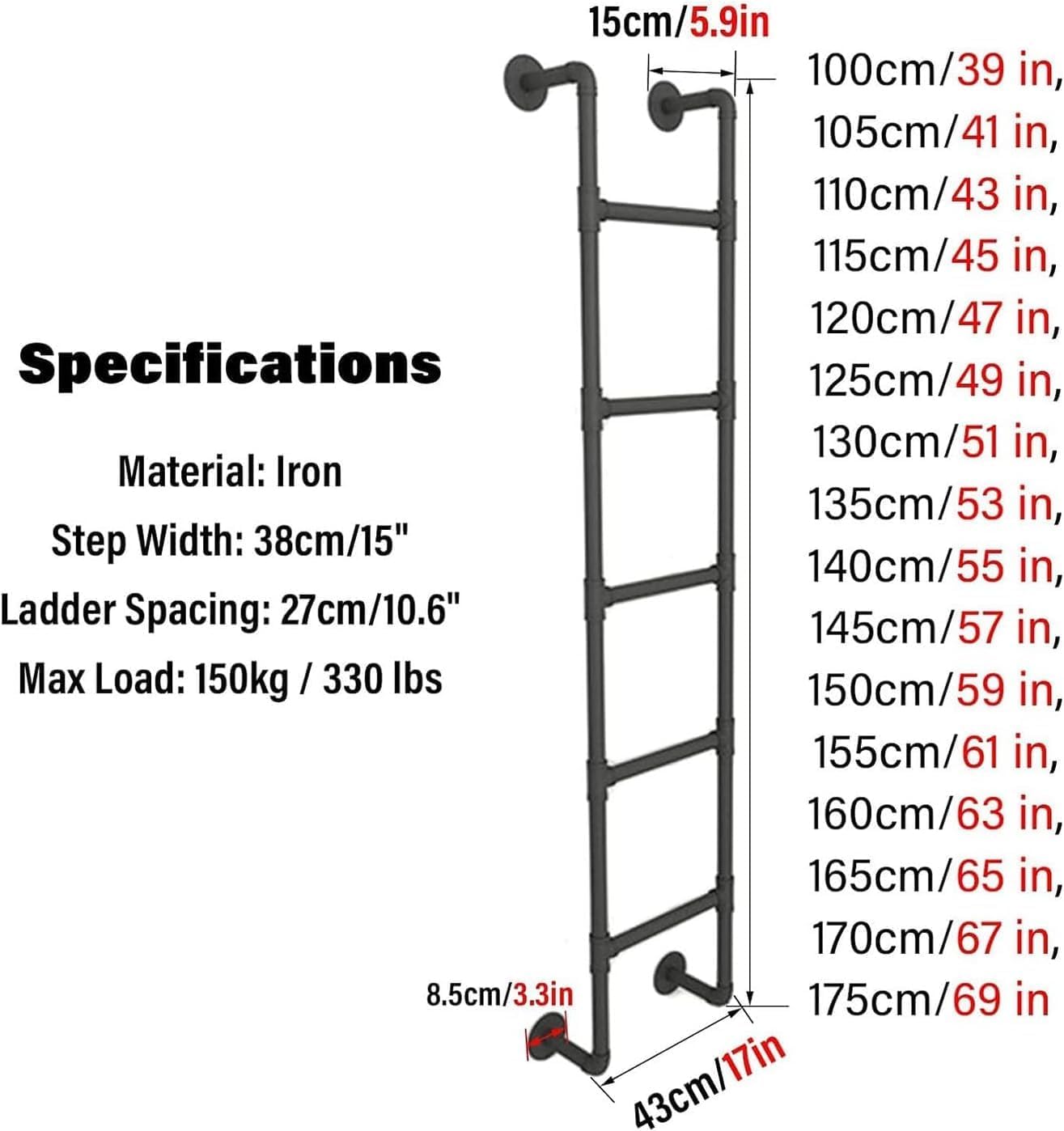Egress Ladder Basement, 300LBS Load Capacity Wrought Iron Basement Ladder, Heavy Duty Wall Mounted Hanging Ladders for Outdoor Roof/Garage (170cm/67in)
