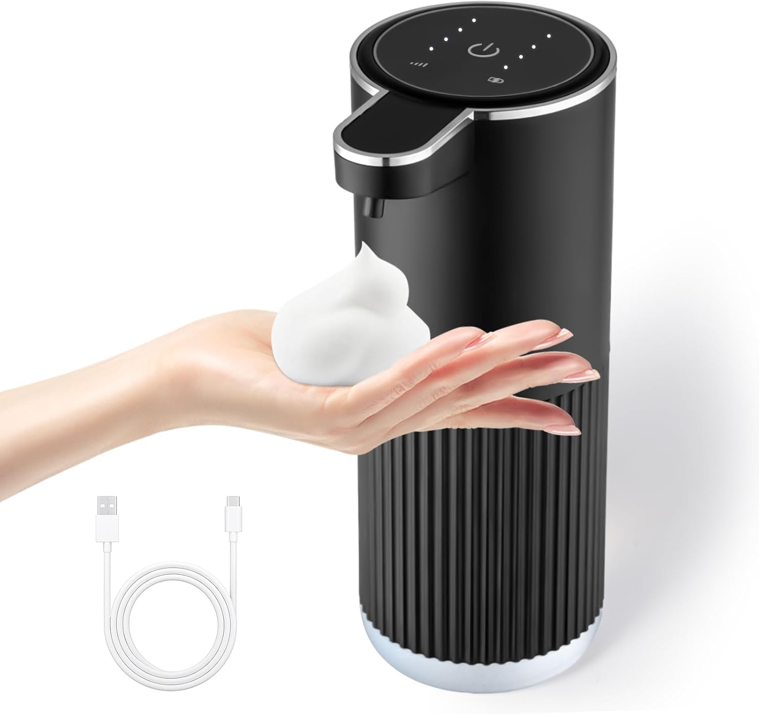 Automatic Foaming Soap Dispenser, 4-Level Adjustable Electric Foam Hand Soap Dispenser, USB Rechargeable Touchless for Bathroom Countertop, Kitchen, 13.5oz (Black)