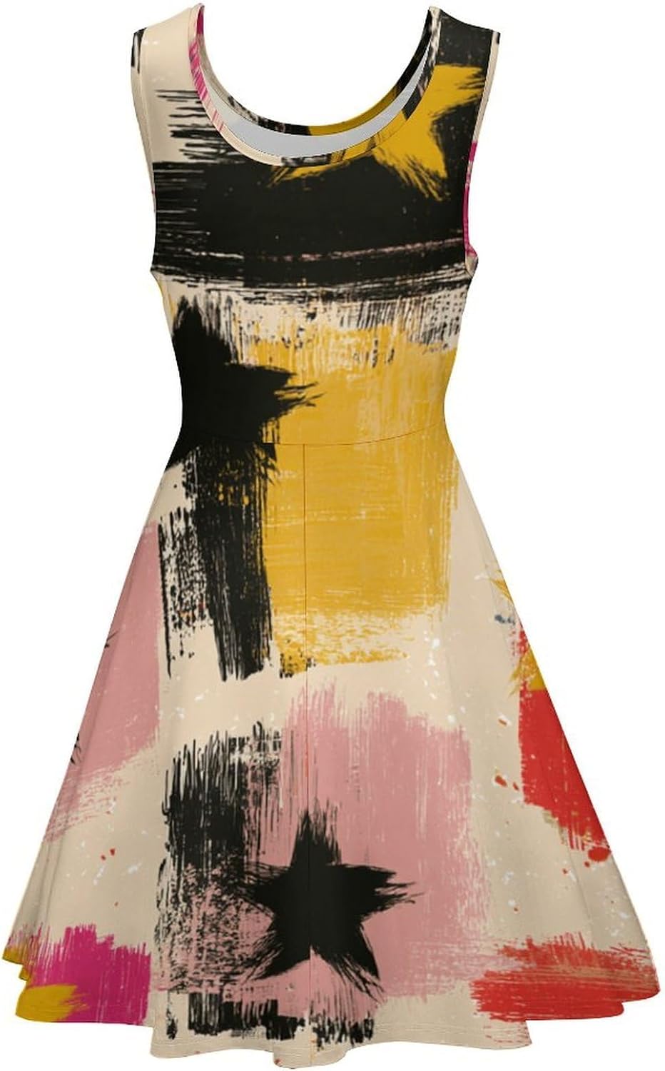 Star Patterns Sleeveless Round Neck Dress, High Skirt
