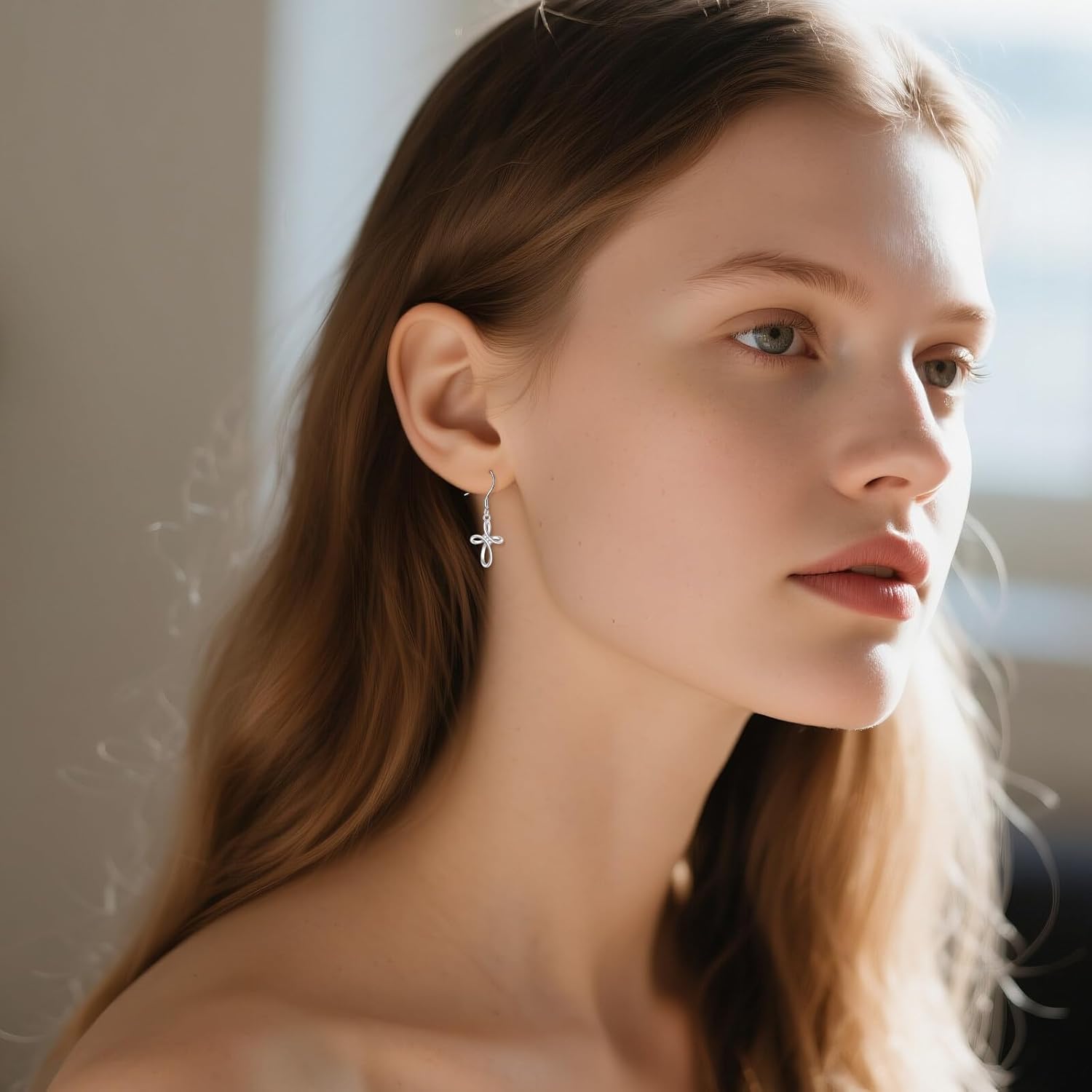 S925 Silver Infinity Cross Dangly Earrings for Women, 0.01 ct Trio Lab Grown Diamonds Cross Dangling Earrings for Her Birthday Christmas Baptism Ladies