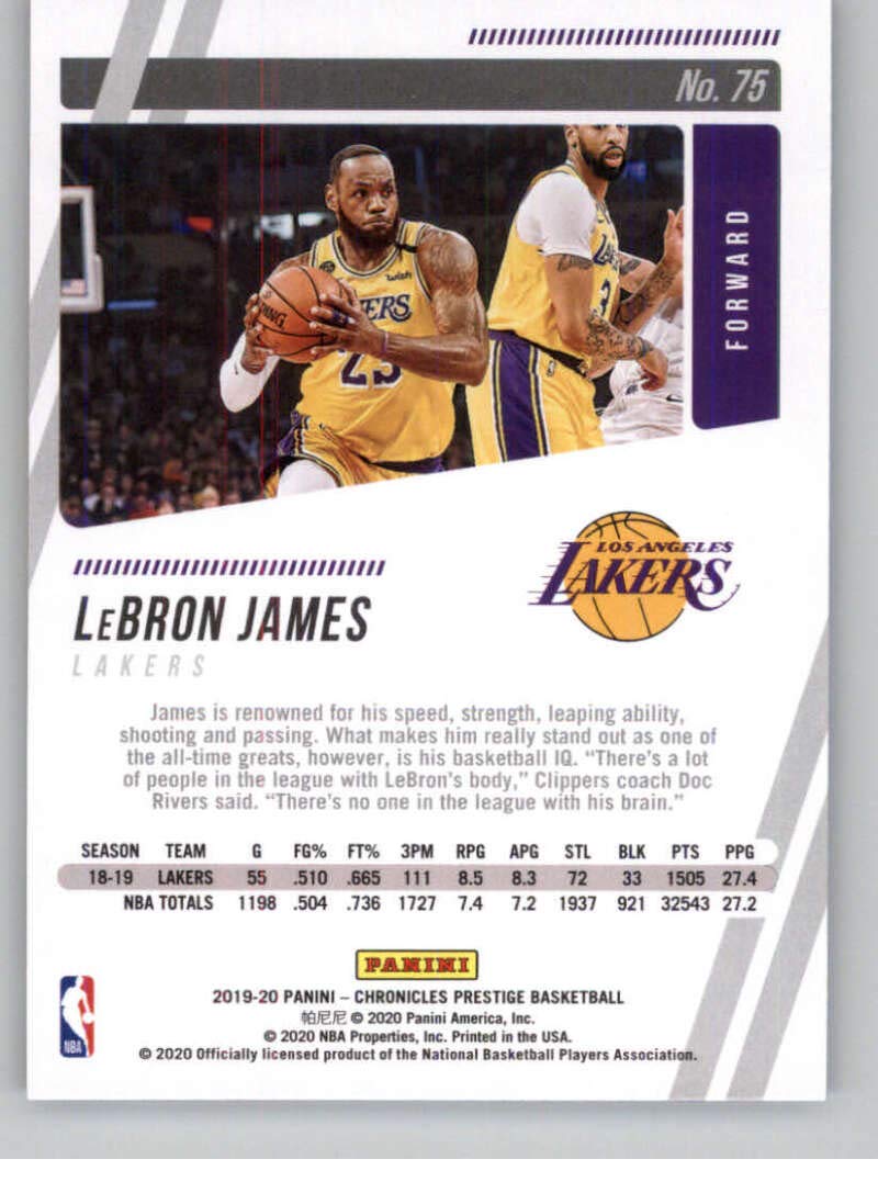 Amazon.com: 2019-20 Panini Chronicles Prestige #75 LeBron James