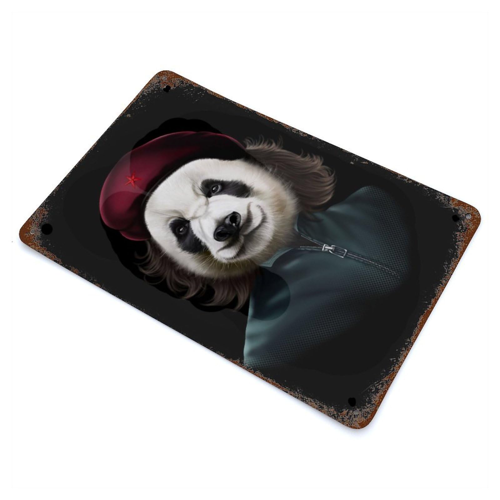 Giant Panda Che Guevara Weathered Tin Sign 11.8"x7.9", Rustic Home Decor for Office, Studio And Wall Decor