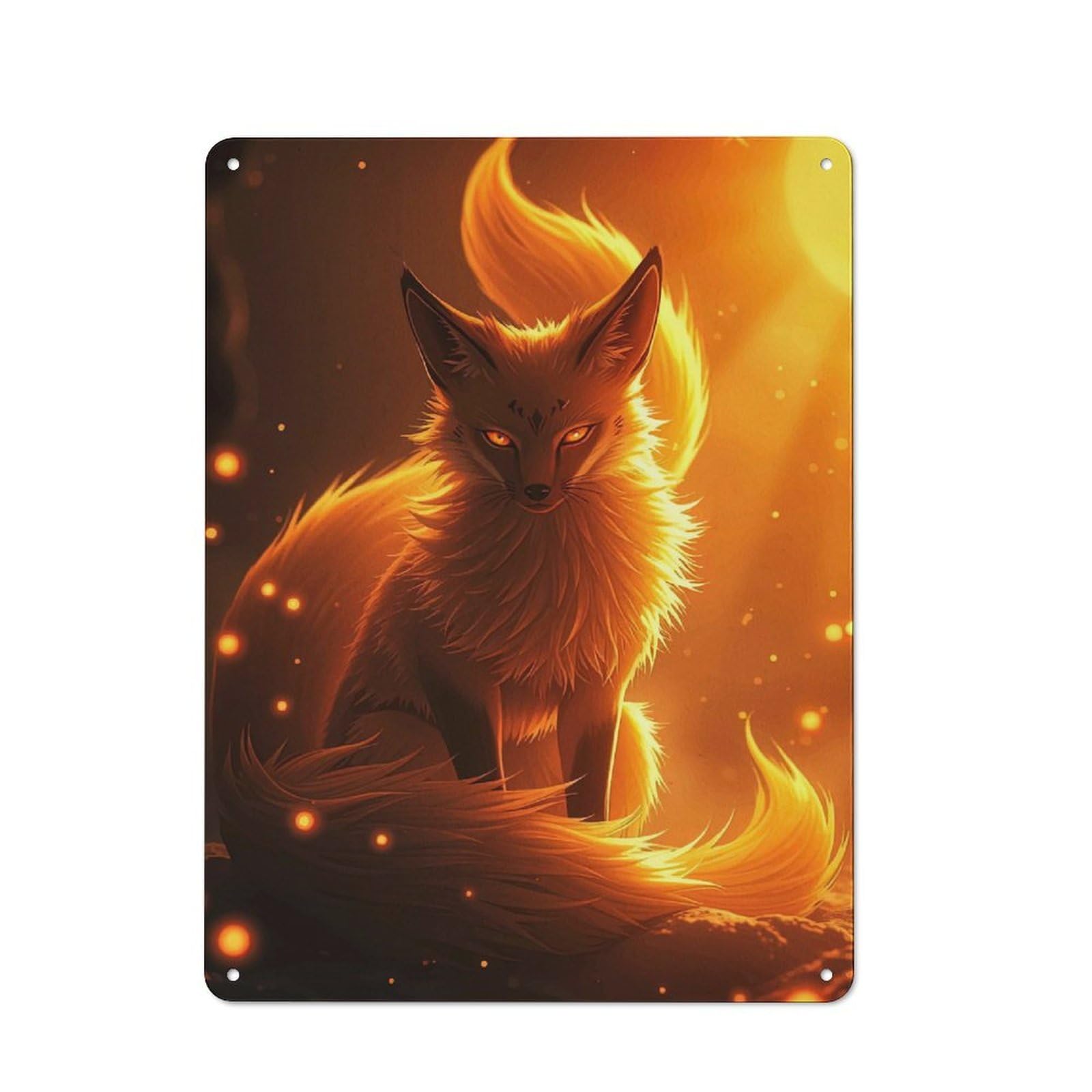Junmoney Style-23 For Guest Room Or Hallway, Fiery Fox Portrait Retro Metal Wall Sign 40X30cm, For Vintage Wall Decor Fans, For Metal Sign Collectors