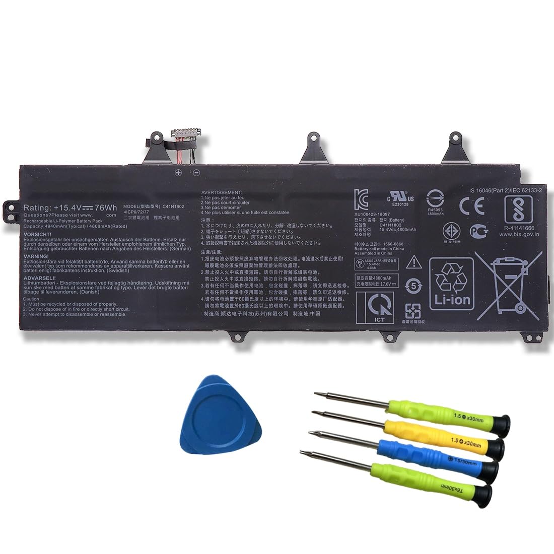 C41N1802 Laptop Battery Replacement for Asus Rog Zephyrus S 3s Plus GX701 GX701GW GX701GX GX735GV GX735GW GX735GX Series Notebook 15.4V 76Wh 4940mAh
