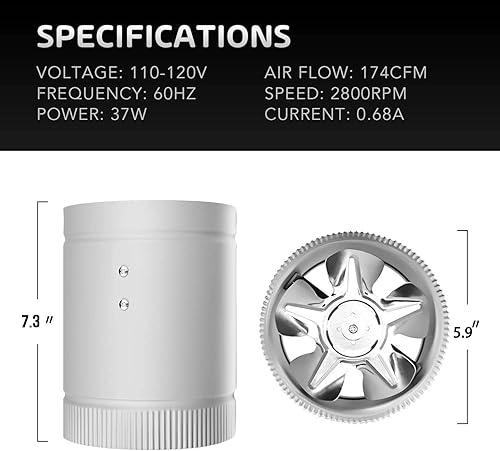 Miniatura 3 de iPower Ventilador de refuerzo en línea de 6 pulgadas y manguera de ventilación de aluminio flexible de 16 pies sin aislamiento para cocina, baño,
