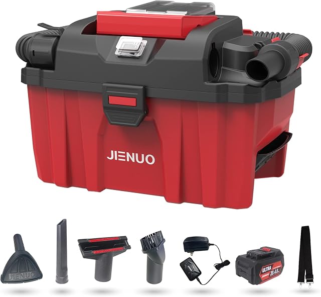 JIENUO Cordless Shop Vac Wet and Dry, with 20V 4.0Ah Battery and Charger, 2.5 Gallon Shop Wet Dry Vacuum Cleaner with Blower Function, Portable Commercial Vac for Car, Home and Garage