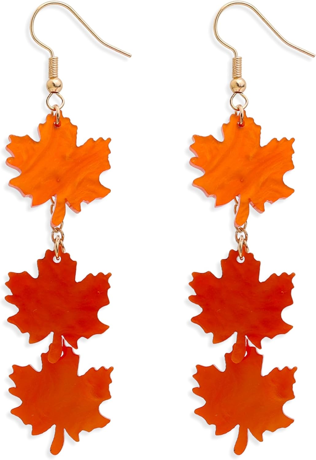 Thanksgiving Gold Fall Maple Leaf Acrylic Dangle Earrings for Women, Autumn Orange Leaves Lightweight Drop Earings Party Holiday Accessories Jewelry Gift