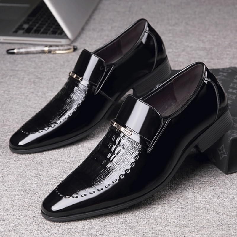 Men's Oxford Shoes Classic Leather Loafers with Business Casual Style Anti-Slip and wear-Resistant DesignCasual Wedding Faux Patent Derby Shoe2