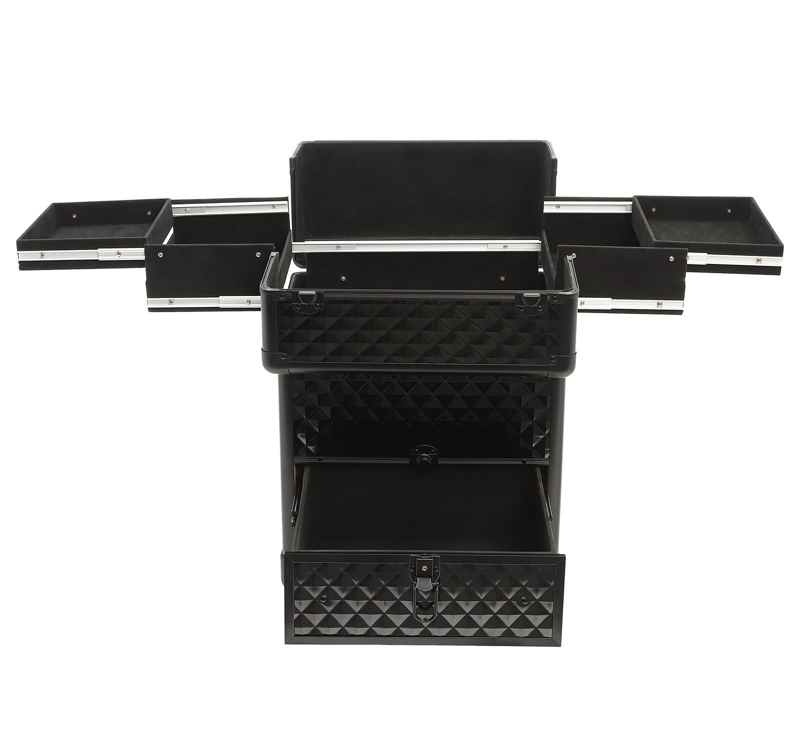 Mobiler Friseurwagen Professioneller Make-up-Trolley Aus Aluminium, Kosmetikkoffer Mit Schubladen, 4 Rädern, Friseurkoffer Salon Ausstattung(Silver)