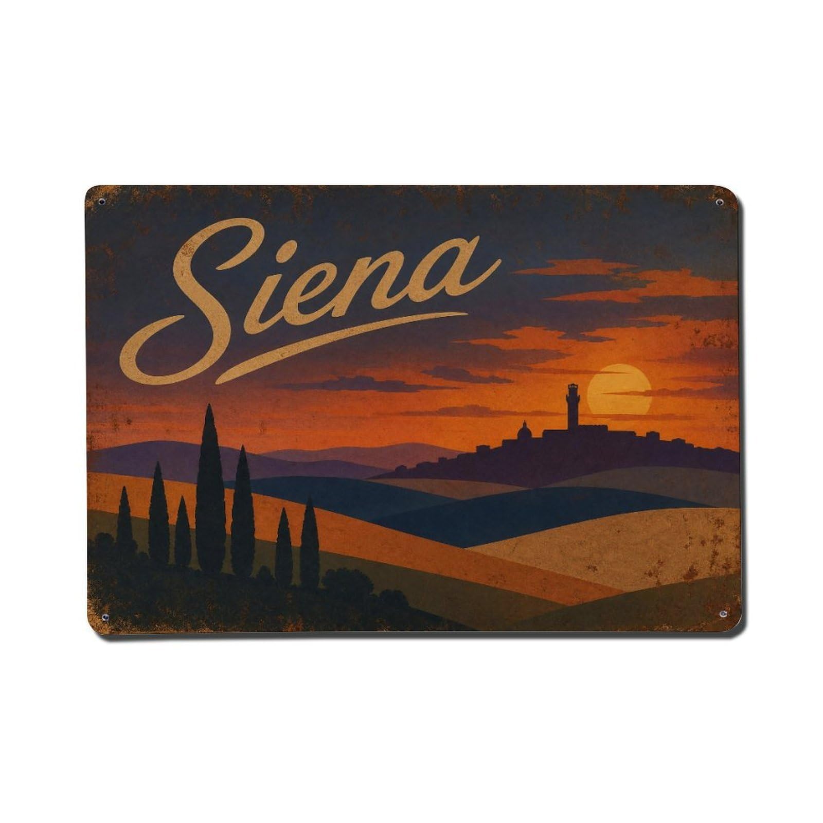 Huiyhb 8X12inch(20X30cm) Vintage Travel Siena Countryside Sunset Evening Sky Italy Metal Tin Sign