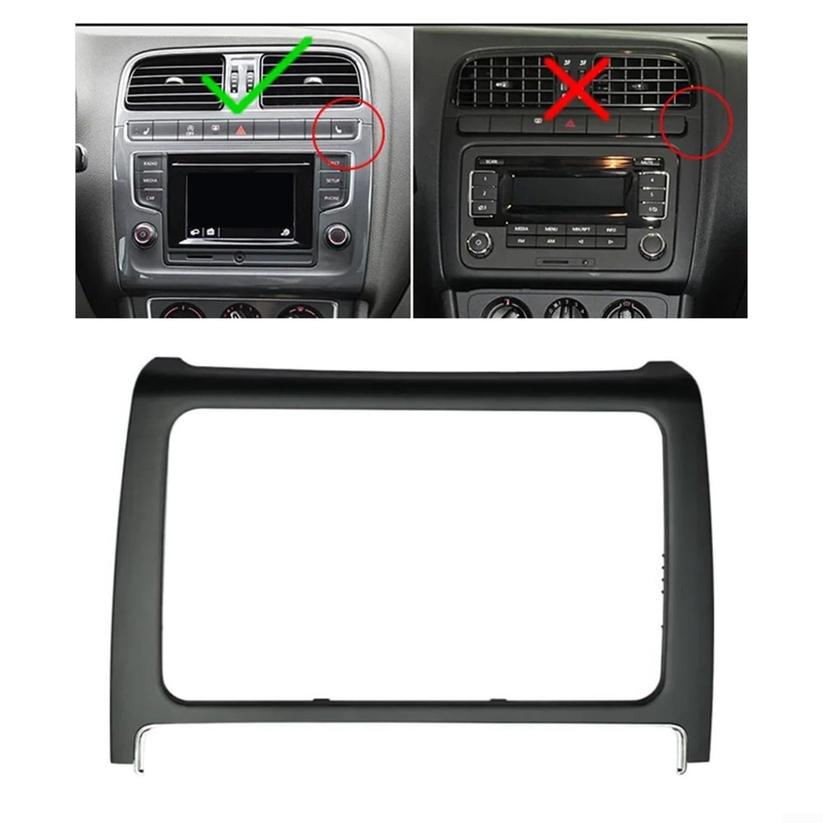 Armaturenbrett-Umrüst-Rahmen-Set für Polo 2014–2017, 2 DIN-Autoradio Einbauplatte, ABS-Material, matter Innenverkleidungsadapter