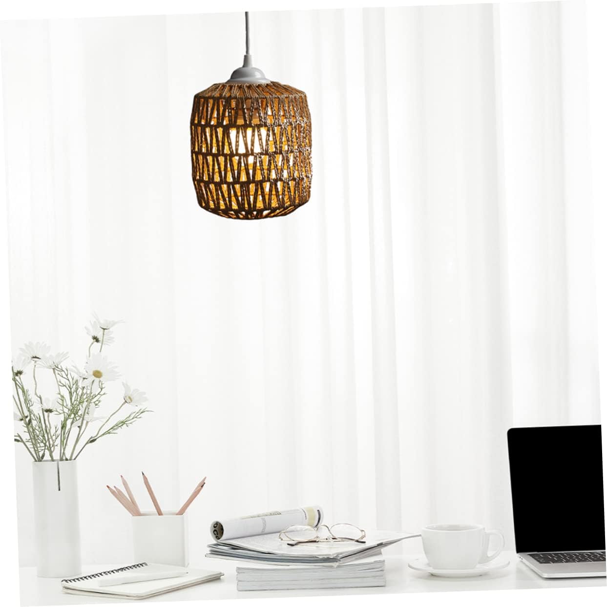 balacoo 2pcs Rattan Lampshade for Ceiling Light Fixture Elegant Hanging Lamp Shade for Farmhouse Style Decor Softens Light for Home Bar and Restaurant Use