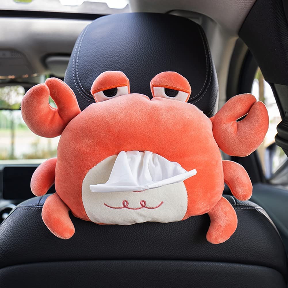 Moonmen Cute Tissue Box Cover, Cartoon Animal Toys Tissue Holder Hanging Napkins Paper Towels Storage Boxes for Car Home Bathroom Kitchen Office (Crab)