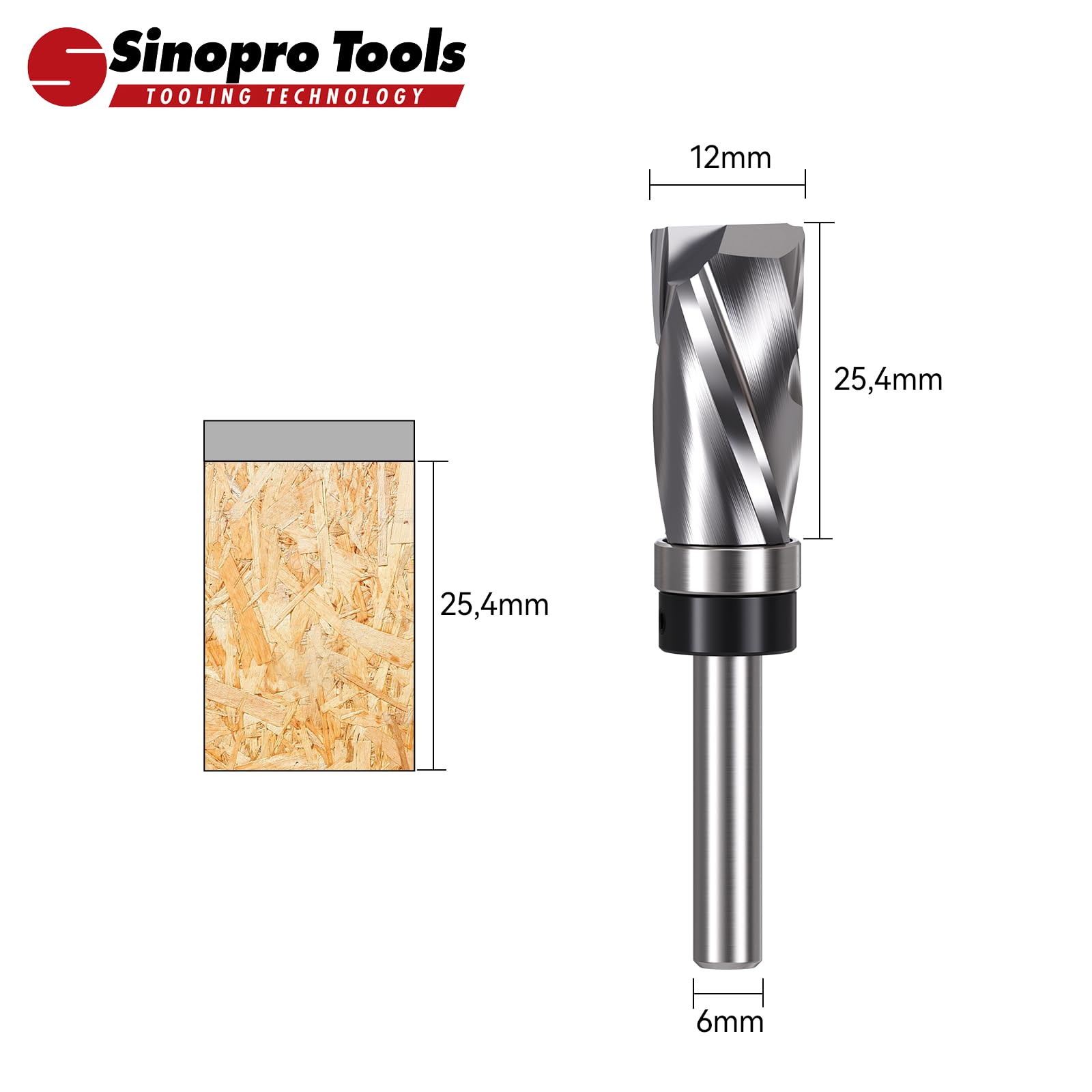Fraise Affleureuse Hélicoïdale Compression Queue 6 mm Diamètre 12 mm Longueur 25,4 mm Carbure Bois