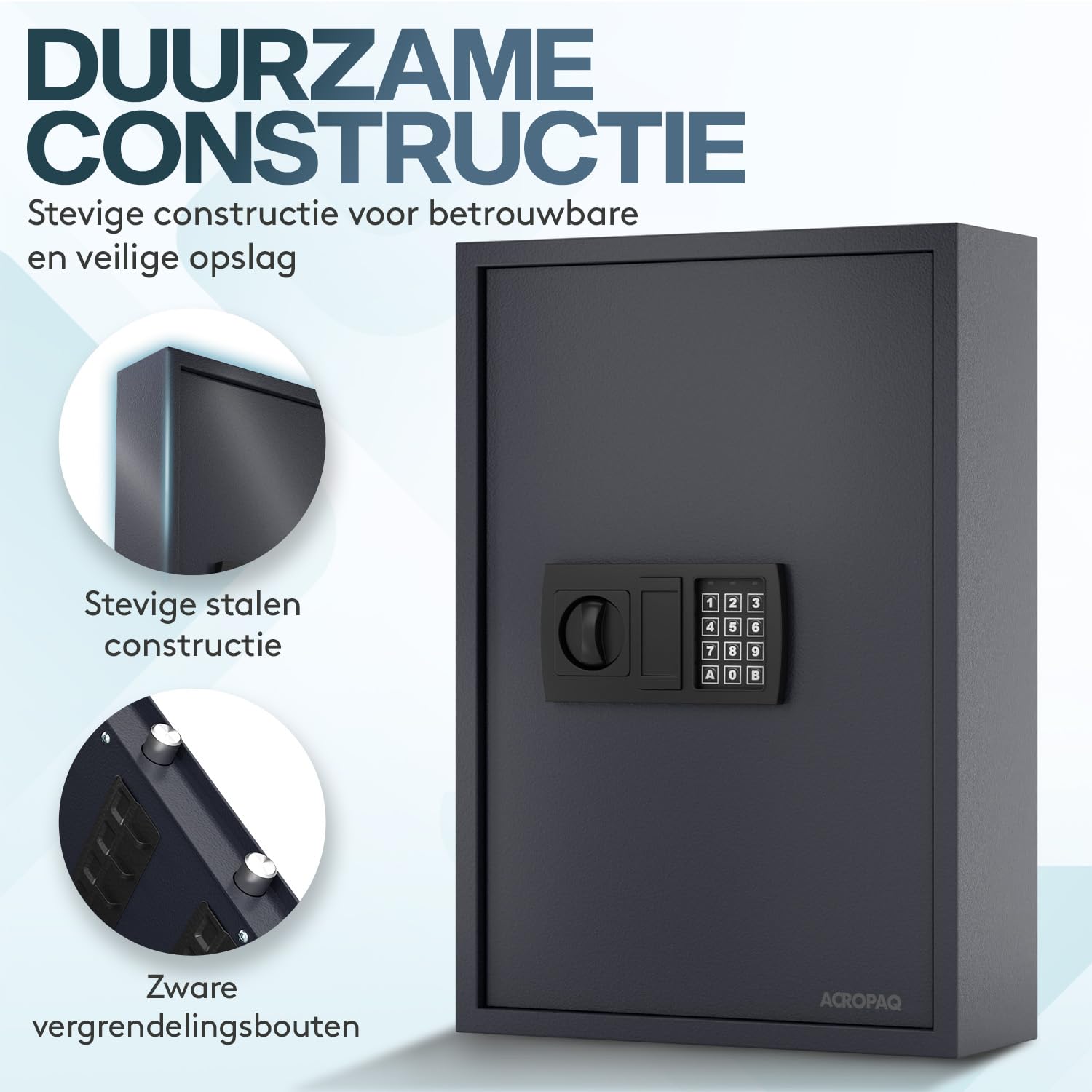 ARREGUI PL200EN Sleutelkast met 200 verstelbare haken, stalen sleutelbox met IP65 elektronisch slot, sleutelkast met cijferslot, programmeerbare codes, 55 x 38 x 14 cm, zwart