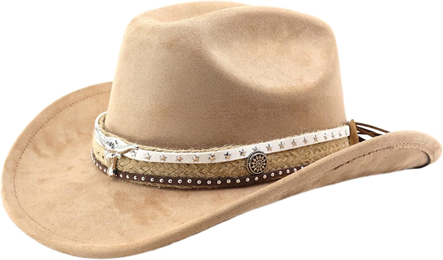 Cowboy Hat Women's Men's Western Hat Fedora Hat Wide Brim Cowboy Hats with Chin Strap Leather Band Felt Hat for Fancy Dress Costumes Carnival, Theme Party, Rodeo Rider 80s Hippe Clothing
