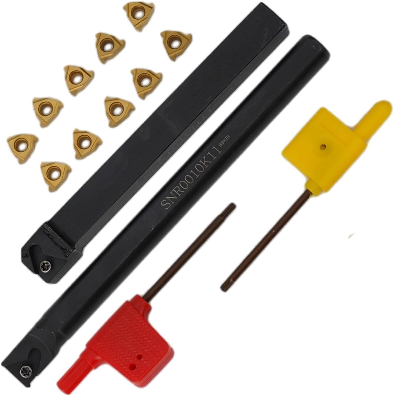 Lathe Threading Tool Holder Set for External & Internal Turning — SER 1010H11 & SNR 0010K11 Alloy Steel Holders with 11ER/1IR A60 Carbide Inserts and T8 Wrenches