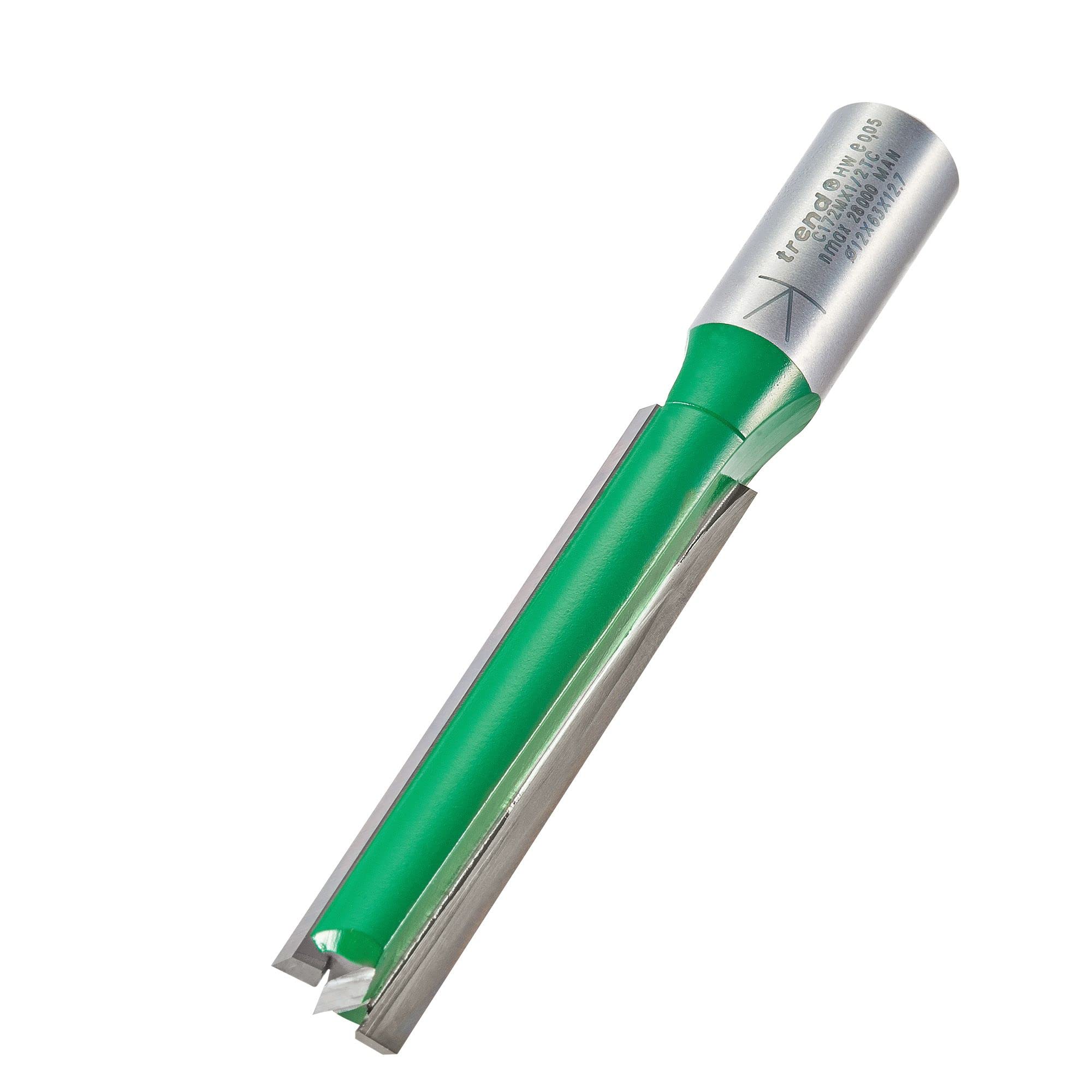 Trend CraftPro Straight Two Flute Router Cutter, 1/2 Inch Shank, 12mm Cut Diameter & 63mm Cut Length, Tungsten Carbide Tipped, C172MX1/2TC