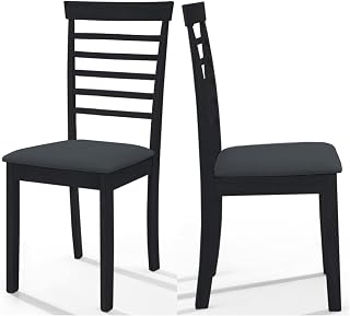 Hallowood Furniture Ledbury Fabric Dining Chair Set of 2 in Black Finish - Solid Wooden Dining Chair with Fabric Pads – Modern & Stylish Kitchen Chairs for Dining Room, Home, Restaurant & Café