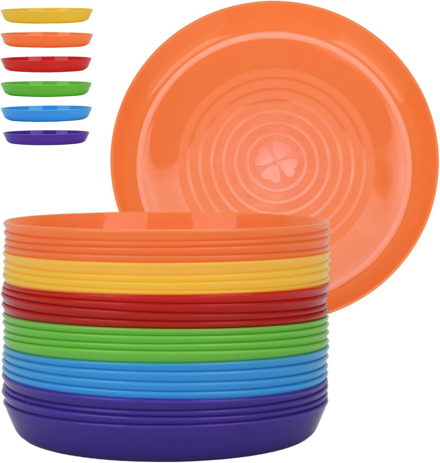 24 Pack 7 Inch Unbreakable Plastic Plates Reusable BPA Free Set