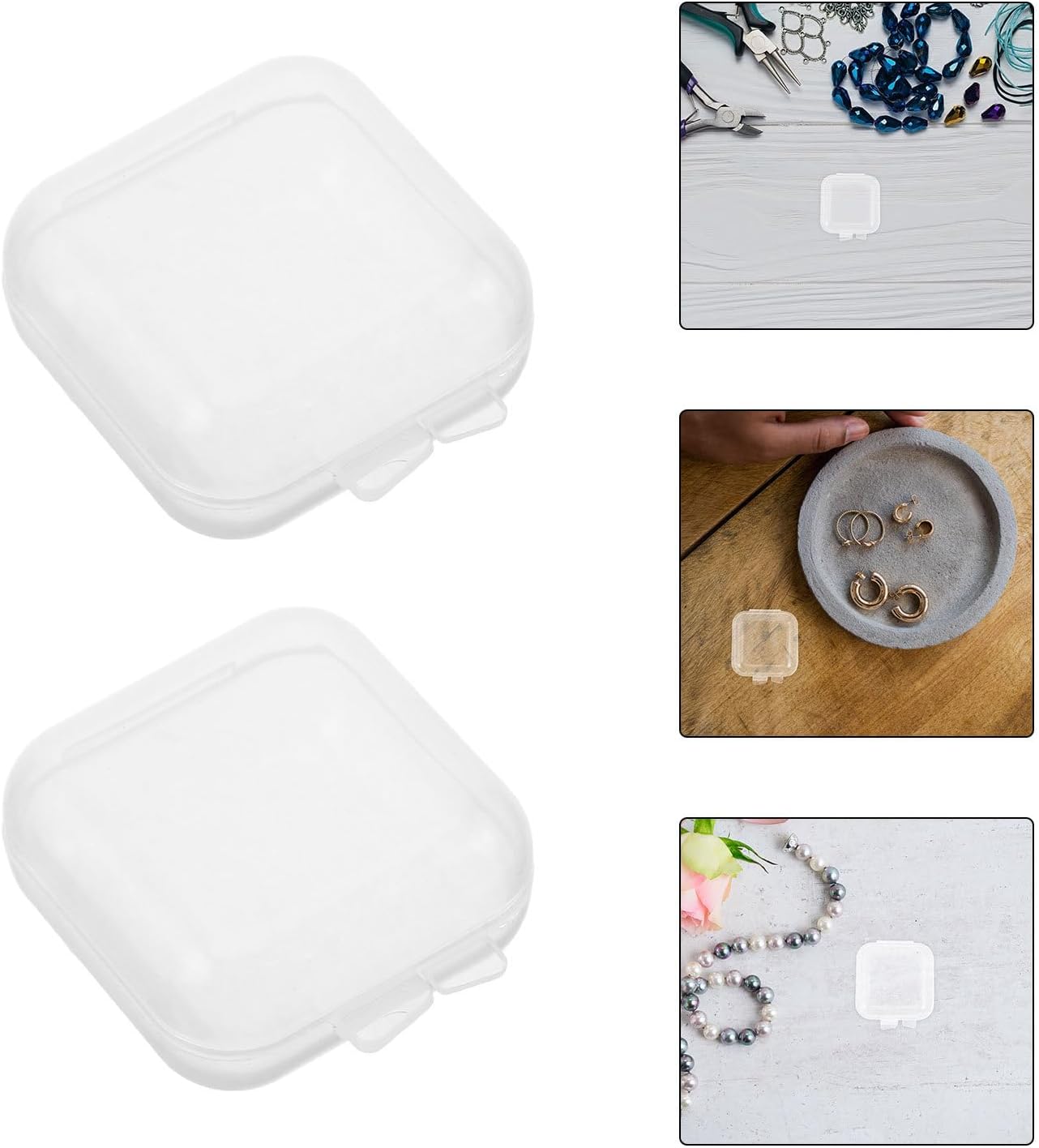 60pcs Plastic Beads Storage Containers, Small Clear Square Storage Box Organizer with Hinged Lid for Small Items, Crafts, Jewelry, Hardware 1.38x1.38 inch