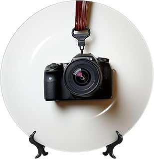 TRSGKSQP Bone China Decorative Plate Camera Hanging on White Wall Ceramic Decorative Plate with Display Stand Round Dinner Plates 6in Hanging Ceramic Ornaments Art Crafts for Office Wall Home Decor