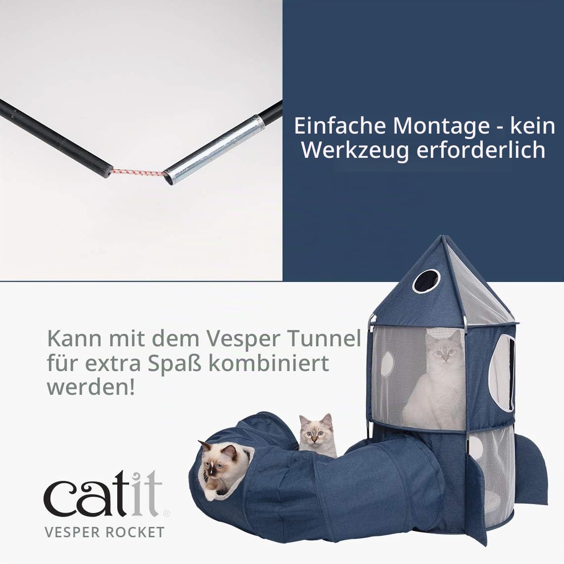 Catit 42001 Vesper Turm, in Raketenform, mit Schlafkissen, für Katzen, blau