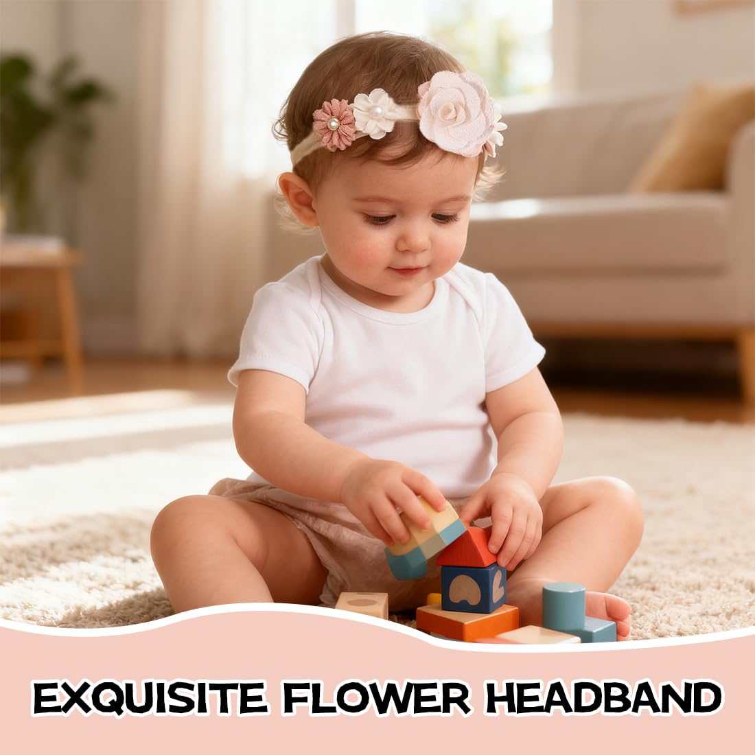 Set 3 Fasce Capelli Neonato – Fascia elastica morbida con fiocchi e fiori, Accessori capelli bambina per foto, uso quotidiano e idea regalo