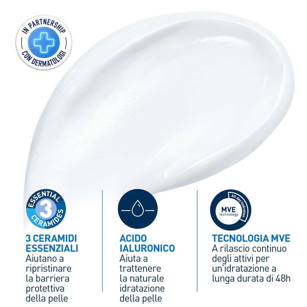 CeraVe Crema Idratante Viso e Corpo, Per Pelli da Secche a Molto Secche, Azione Protettiva e Ripristino della Barriera Cutanea, Con 3 Ceramidi e Acido Ialuronico + Routine Correlate a Questo Prodotto
