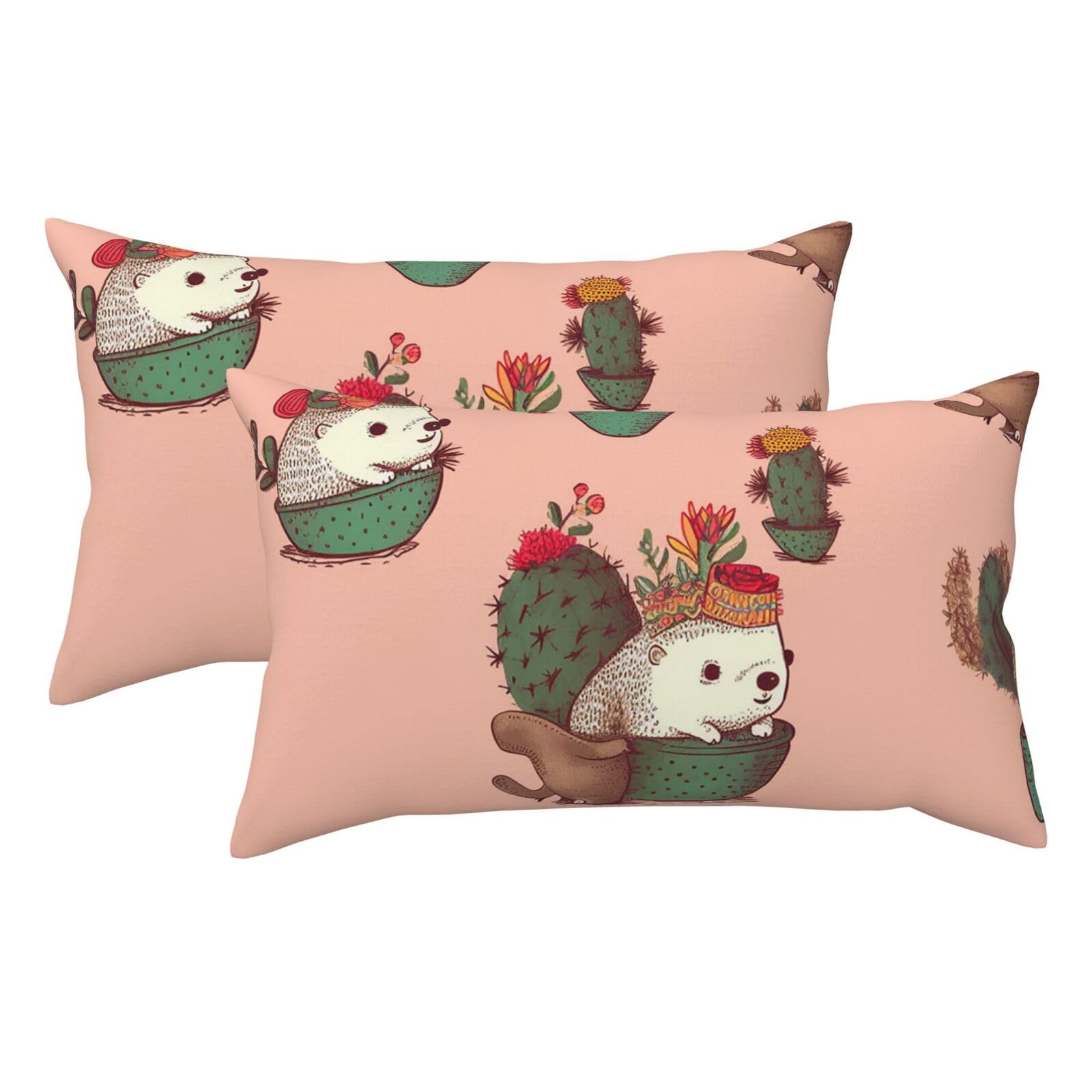 2 Pack King Size Pillow Cases for Hair and Skin Soft Breathable Pillow Case Covers with Hidden Zipper Hedgehog and Cactus Pillowcase 20x36 Inches Pillow Covers for Sleeping Gift