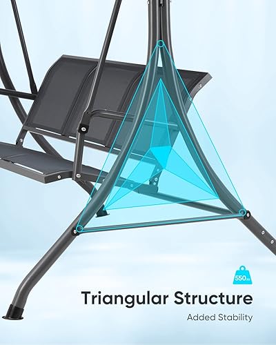 Miniatura 3 de Canopy - Silla columpio para porche, columpio ajustable de 3 asientos para patio con cojín extraíble, jardín, patio trasero, rayas verdes y blancas