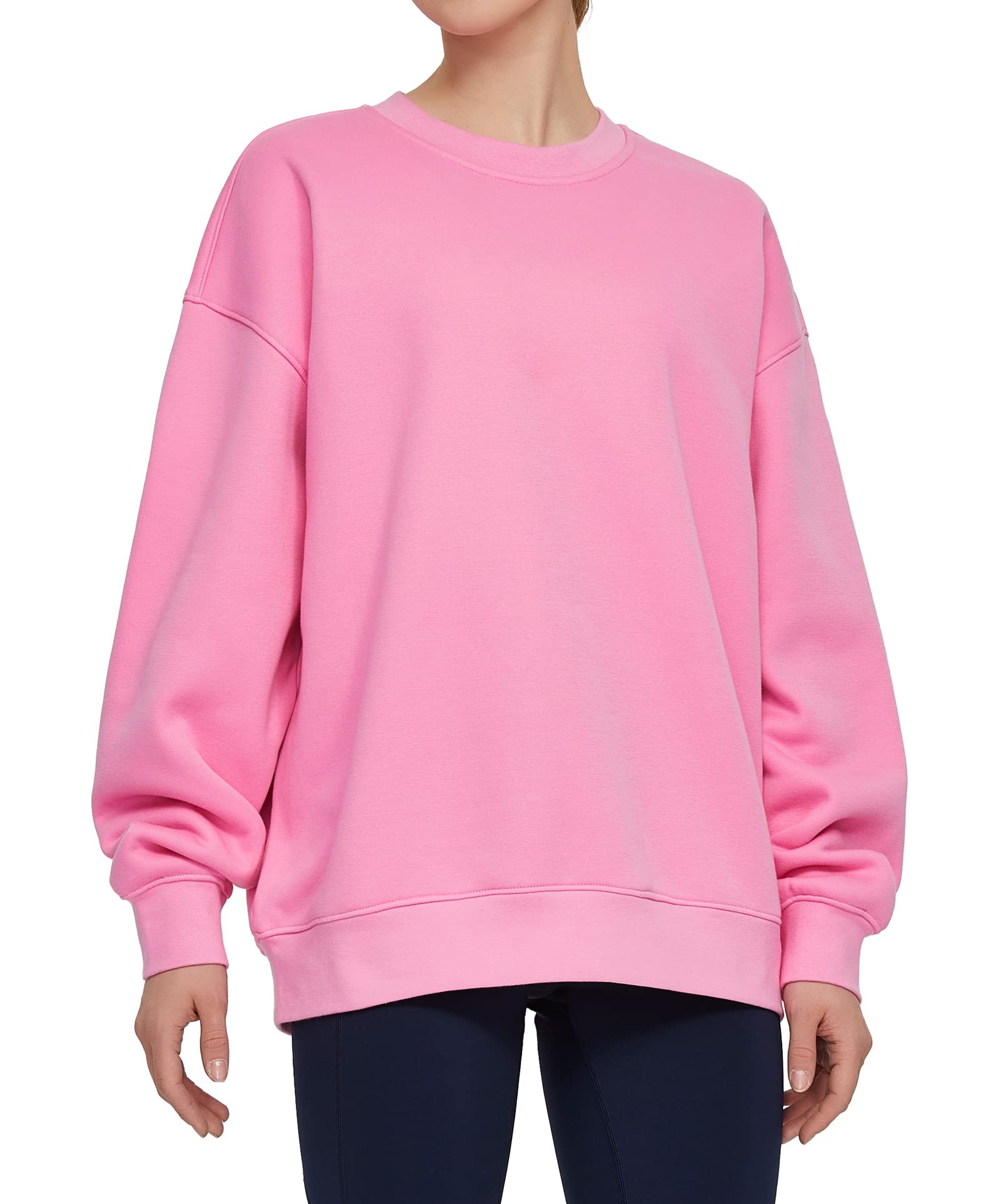 THE GYM PEOPLE Damska bluza polarowa z okrągłym dekoltem luźny krój miękka bluza oversize