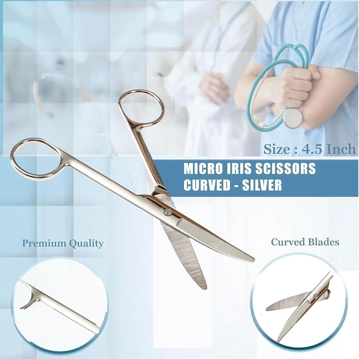 Curved Ostomy Scissors - Premium Stainless Steel Blunt Tip for Stoma Bags | Medical Bandage & First Aid Scissors | Surgical Grade Safety for Nurses, Veterinary Use