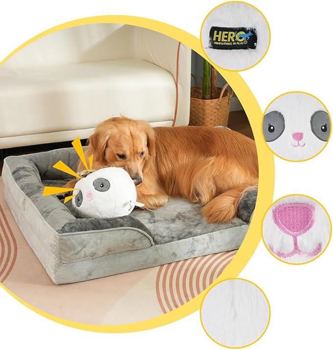 Juguete para Perro Peluche Bola Hero Chuckles con Chirriador 3 en 1, Panda miniatura 3