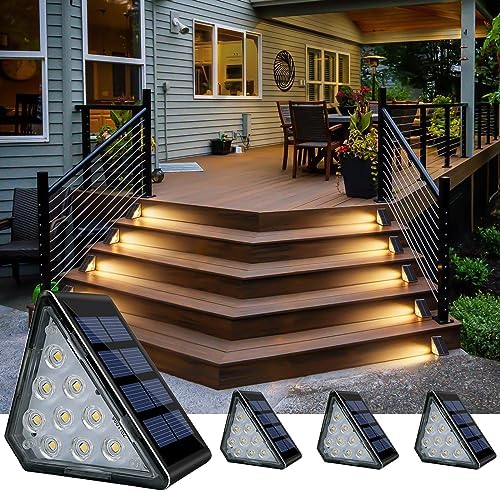 AUDLES LED Solar Step Lights Waterproof Outdoor Stair Lights, Solar ...