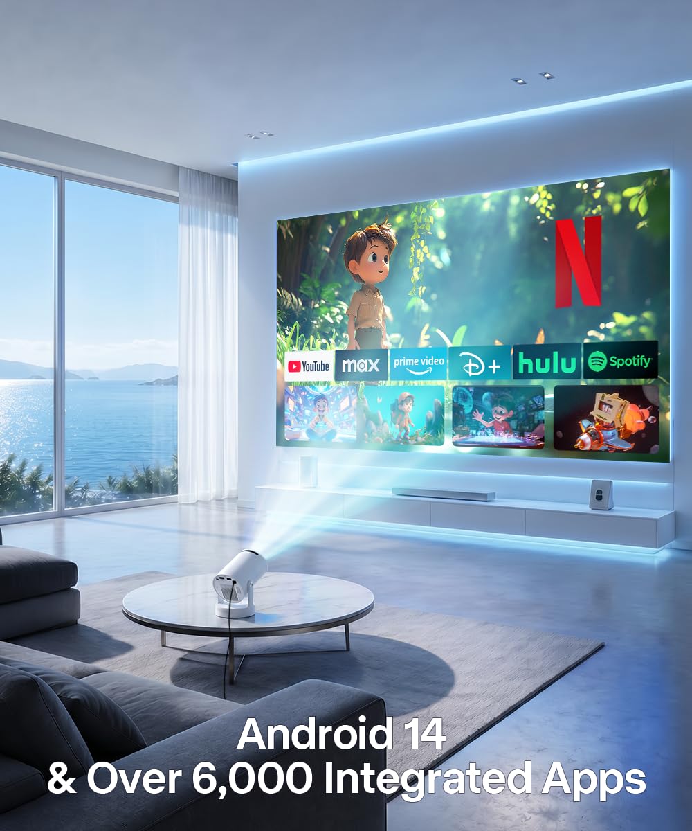 Magcubic Mini Beamer 4K HY300pro+ Android 14 Auto Trapezkorrektur WiFi 6 BT 5.4 180°Dreh 5W Lautsprecher