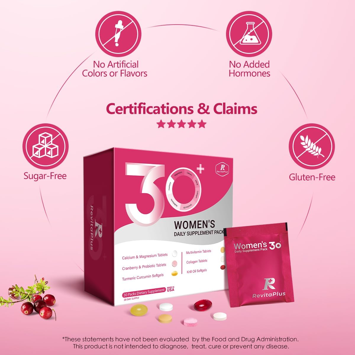 Multivitamin for Women with Vitamin A,B,C,D3,E,K2,Biotin, Collagen,Krill Oil,Cranberries Supports Energy,Wellness,Beauty and Immune - Vitamin Packs for Women Health 30 Packs - Image 5