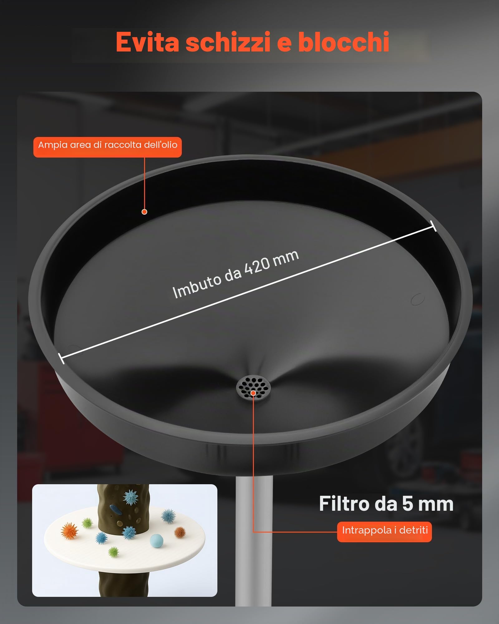 VEVOR Serbatoio di Scarico per Fluidi Industriali, 30 L con Regolabile Imbuto, Ruote, Drenaggio per Trasferimento di Carburante Fluido, per Officine di Riparazione Auto, per Olio Esausto, Rosso