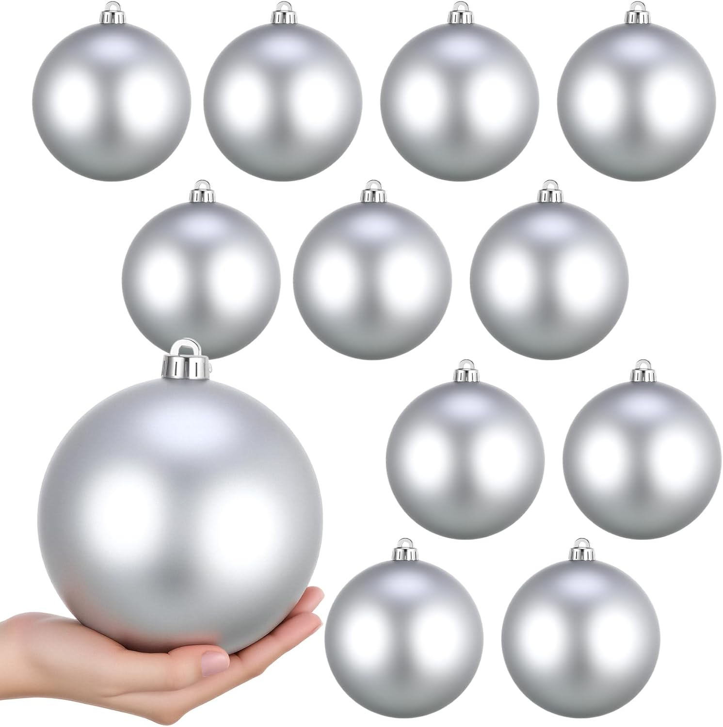 Poen 12 Pcs 6 Inch Extra Large Christmas Ball Ornaments Giant Jumbo Christmas Tree Ball Decoration Shatterproof Huge Big Xmas Hanging Ornaments for Indoor Outdoor Holiday Party Decor(Silver)