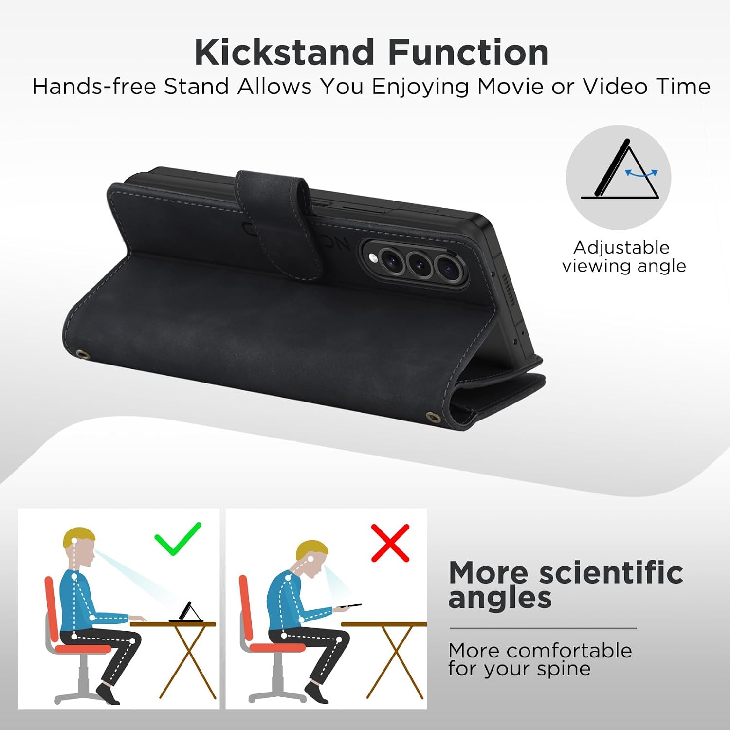 for Samsung Galaxy-Z-Fold-3 Wallet Case: with RFID Blocking Card Slots (6 Cards) & Hidden S Pen Holder | Soft PU Leather Magnetic Snap Zipper Wrist Strap Protective Phone Cover - Black