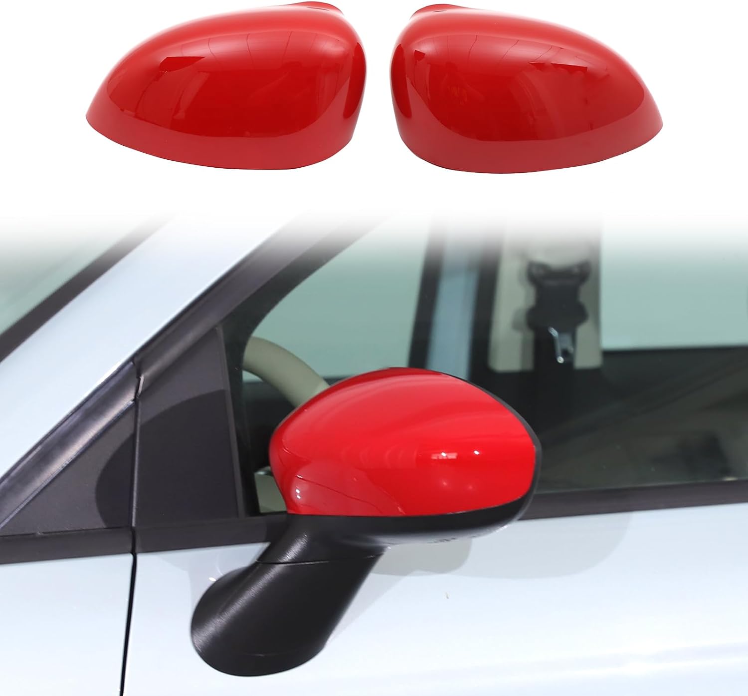 Car Door Rear View Mirror Cover Trim Compatible with Fiat 500 2011-2024，ABS Outside Side Rearview Mirror Cover decoration Replace Exterior Accessories (Sports red)