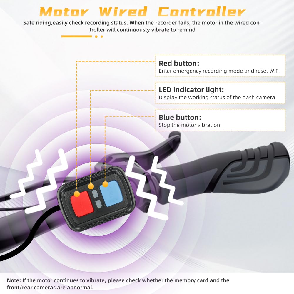 VSYSTO Moto Dash Cam, Obiettivo Grandangolare 130° Fotocamera Anteriore e Posteriore 1080P con WiFi, Impermeabile, Visione notturna, Sensore G, Monitoraggio parcheggio, promemoria guasti(grigio)