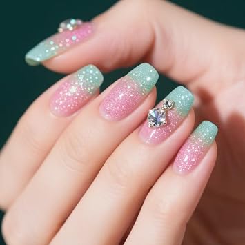 Square Nail Tips Acrylic Fake Glue Press On Artificial Fake Stick On Women Design Fake
