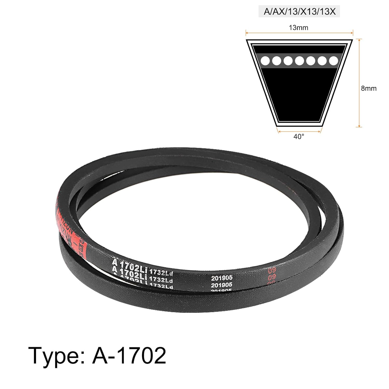 uxcell A1702 V-Belts 1702mm Inner Girth 13mm Top Width 8mm Thickness A-Section Rubber Drive Transmission Belt 2pcs