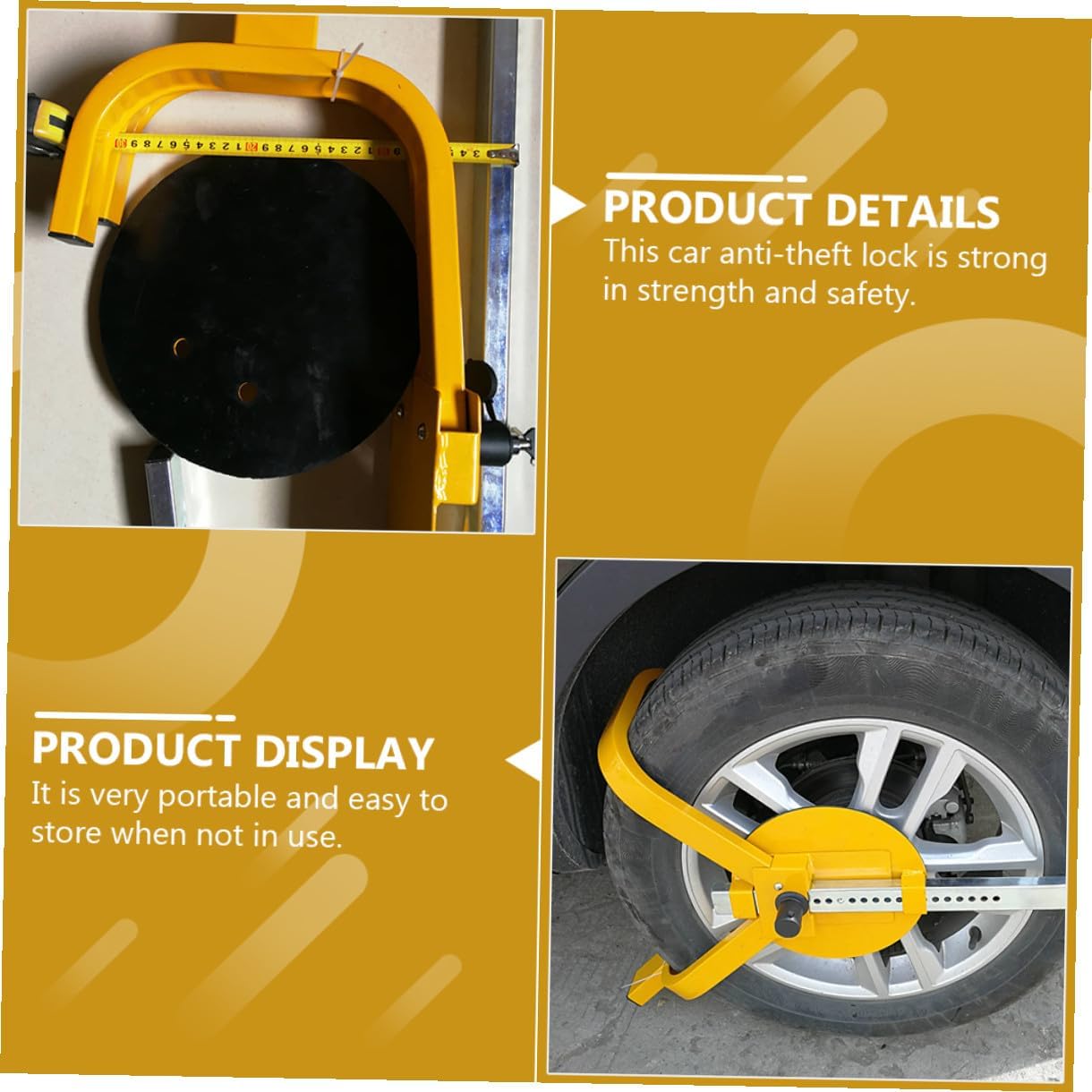Three-Prong Wheel Lock Car Parking Anti-Theft Wheel Clamp with Cover for Cars SUVs Trucks Yellow Safety Security Lock